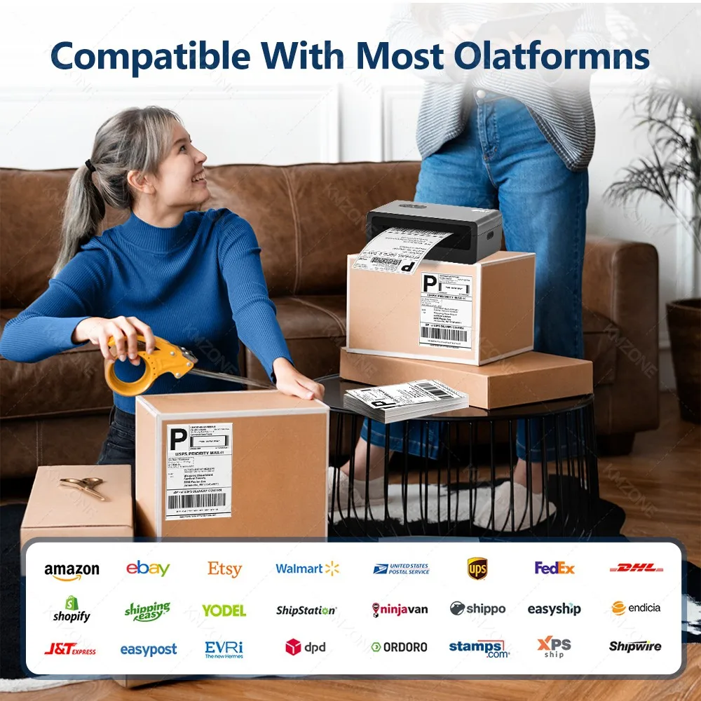 4x6 inch Shipping Printer 110mm Thermal Label Express Barcode Sticker Printing Free APP Bluetooth Compatible with iOS Android