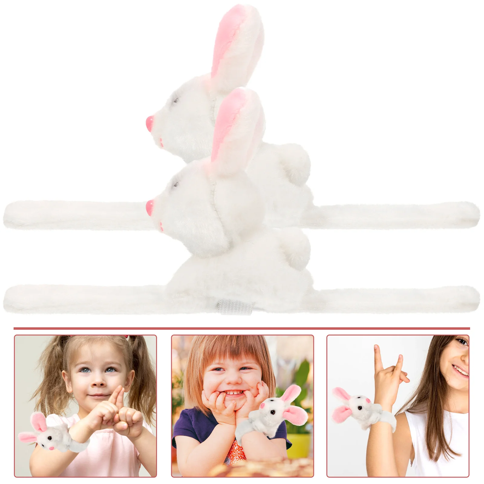 

2pcs Stuffed Bunny Slap Bracelet Animals Theme Party Favors Kids Goodie Bag Stuffer
