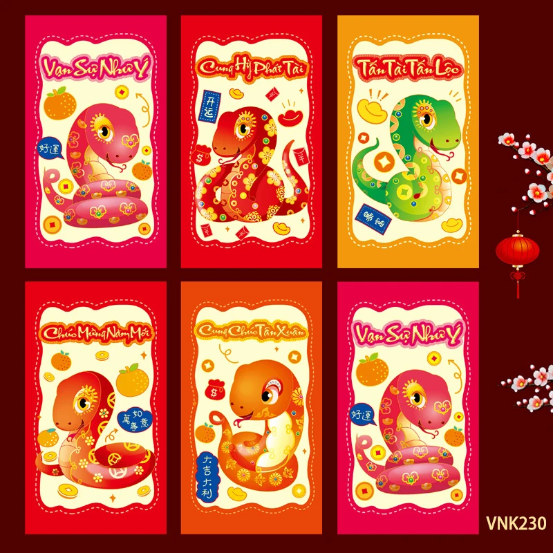 6Pcs Creative Vietnamese Red Envelopes New Year Red Pocket Money Packing Bag Hongbao Spring Festival Packets Decoration