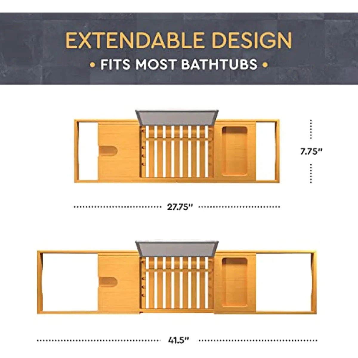 Premium Bamboo Bathtub Tray Expandable Wooden Bath Tray Adjustable Bathroom for Tub Luxury Bath Tub Table Gift Idea for Lov