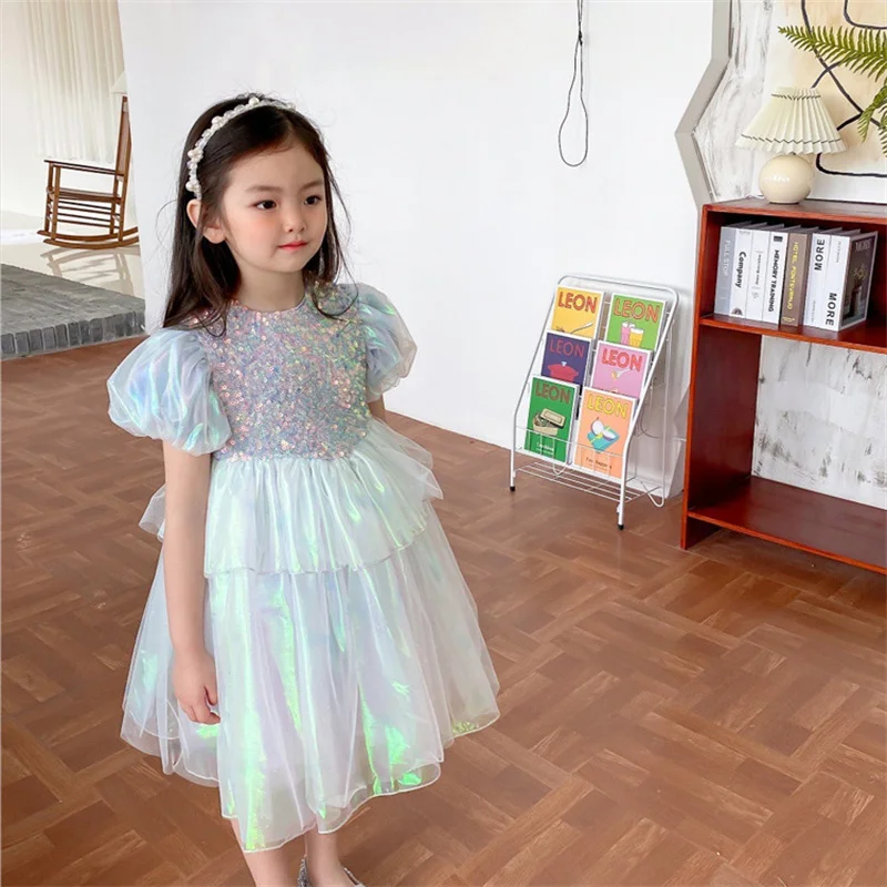 

Girls Elegant Princess Dress Sequin Evening Formal Party Tutu Ball Gown Kids Children Birthday Wedding Costume