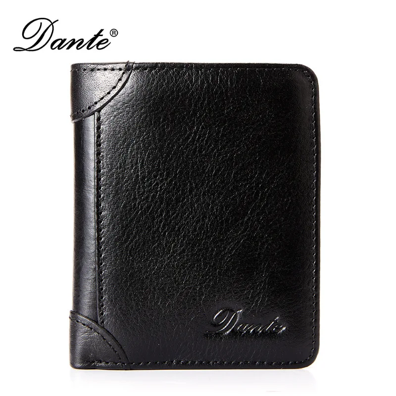 Dante Leather Men's Wallets RFID Anti-theft Brush Degaus Head Layer Cowhide Retro Casual Vertical Money Bag Money Two fold Clips 5