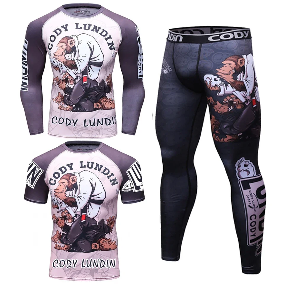 Bjj Rashguard Jiu Jitsu T-shirts+Pant Sets Rash guard For Men Kickboxing Brazilian Gym Training MMA Boxing Kit Muay Thai T-shirt