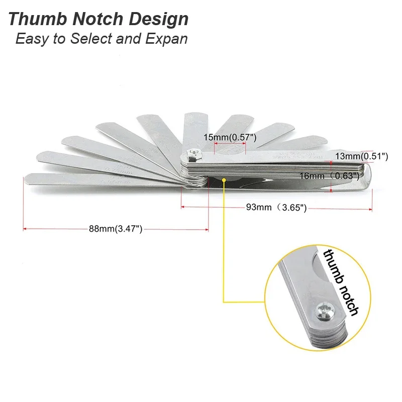 Feeler Gauge Metric Thickness 32 Blades Set Tappet Brass Gap Measure Tool Range 0.04mm 0.88mm Valve Motorcycle Measurement