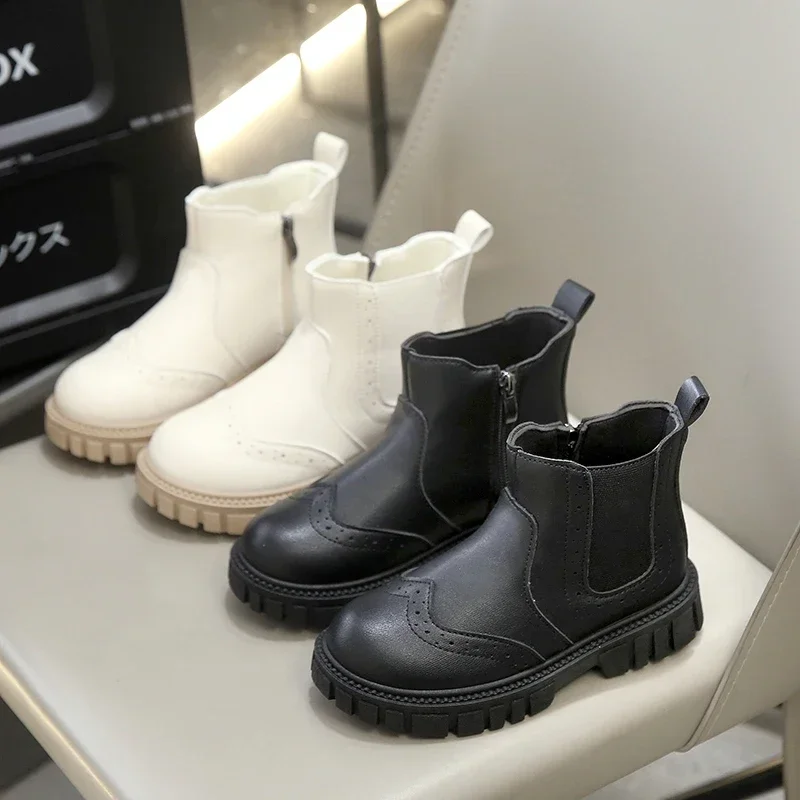 Leather Kids Ankle Boots Soft Bottom Non Slip Autumn Winter