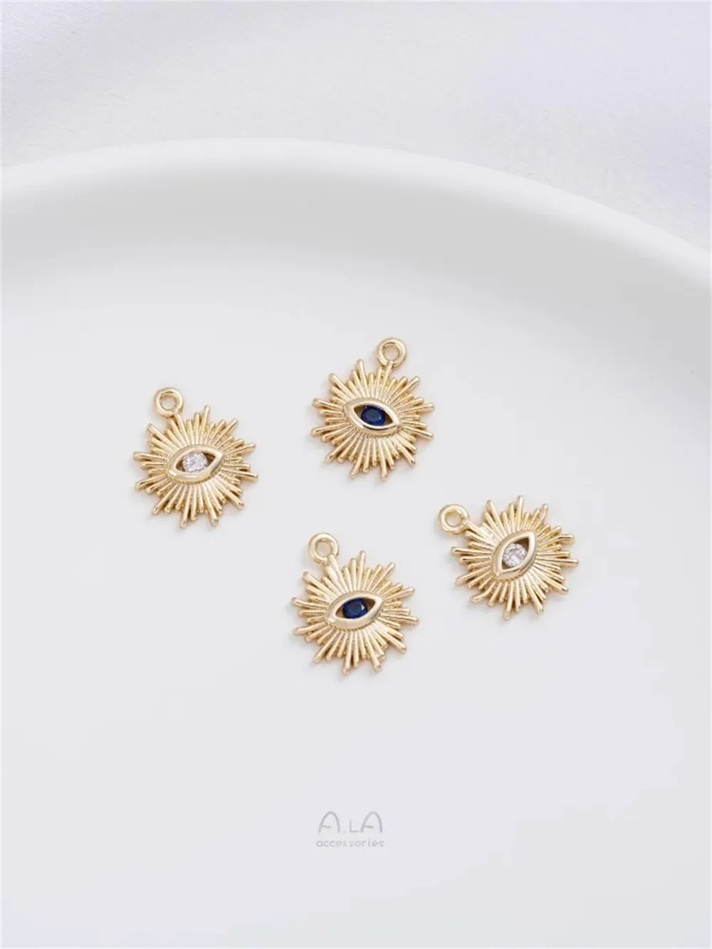 

14K Gold-inlaid Zirconium Pendant Handmade Earring Bracelet DIY Sun Eye Jewelry Small Charms Pendant K555