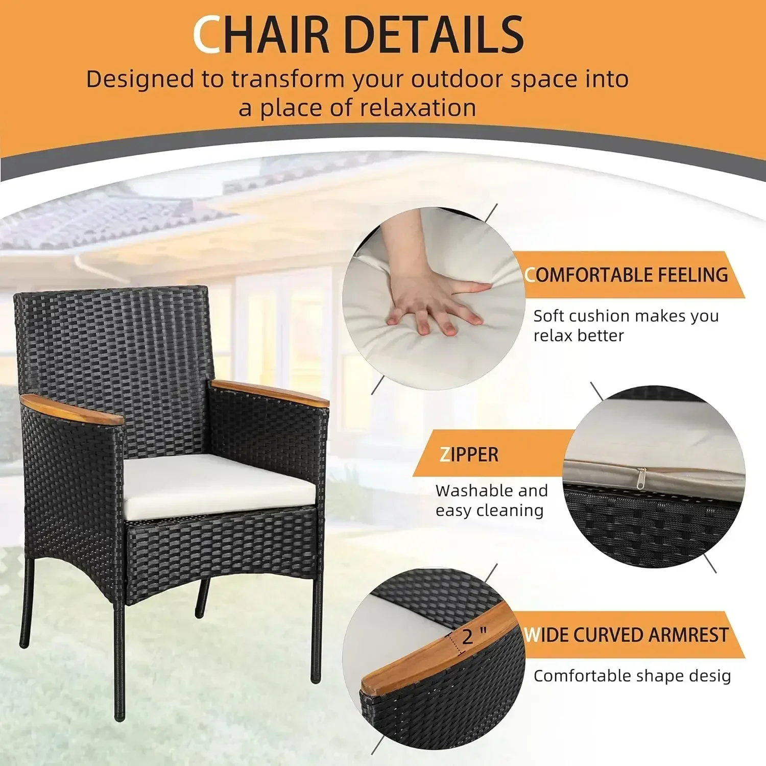 NEW-4-Piece Patio Furniture Set, Outdoor Wicker Patio Conversation Furniture Set  Paito Lawn Backyard, White Cushion