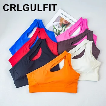 Women's Single Shoulder Fitness Strap Solid Color Underwear Sports Yoga Bra Gym Exercise Removable Soft Chest Mat