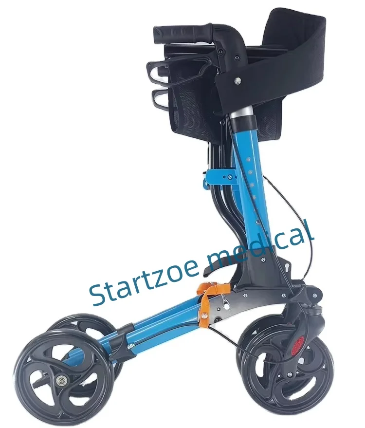 Four-legged Walking Assist Rollator Walker Aluminum Alloy Folding  Pulley Training Mobility Aid Small Wheelchair Walkers Rollato 2