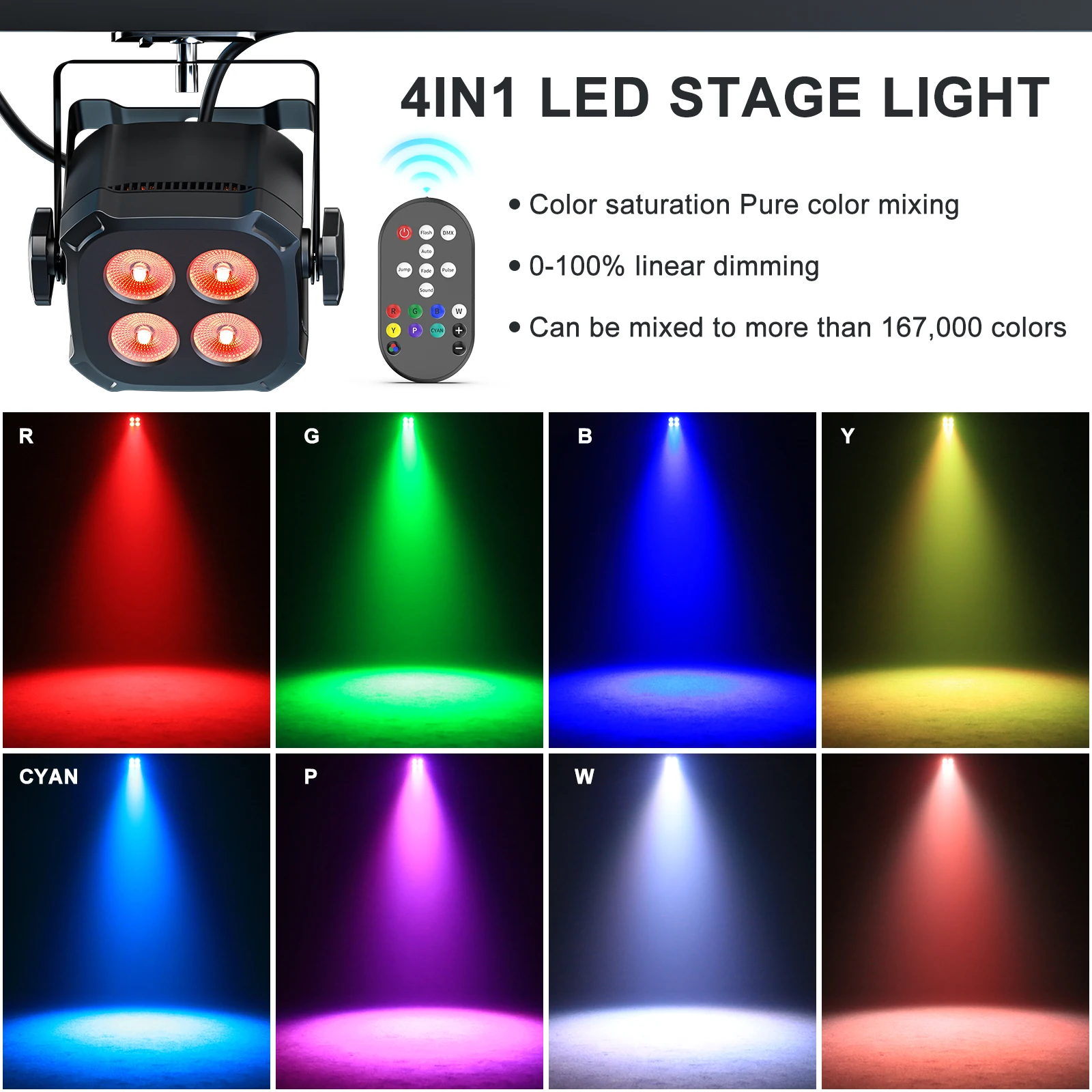 U'King 4Pcs/Set Square LED Par Lights 4X8W RGB LED Stage Light Remote&DMX Controlled DJ Light For Wedding Party Club Disco Event 3