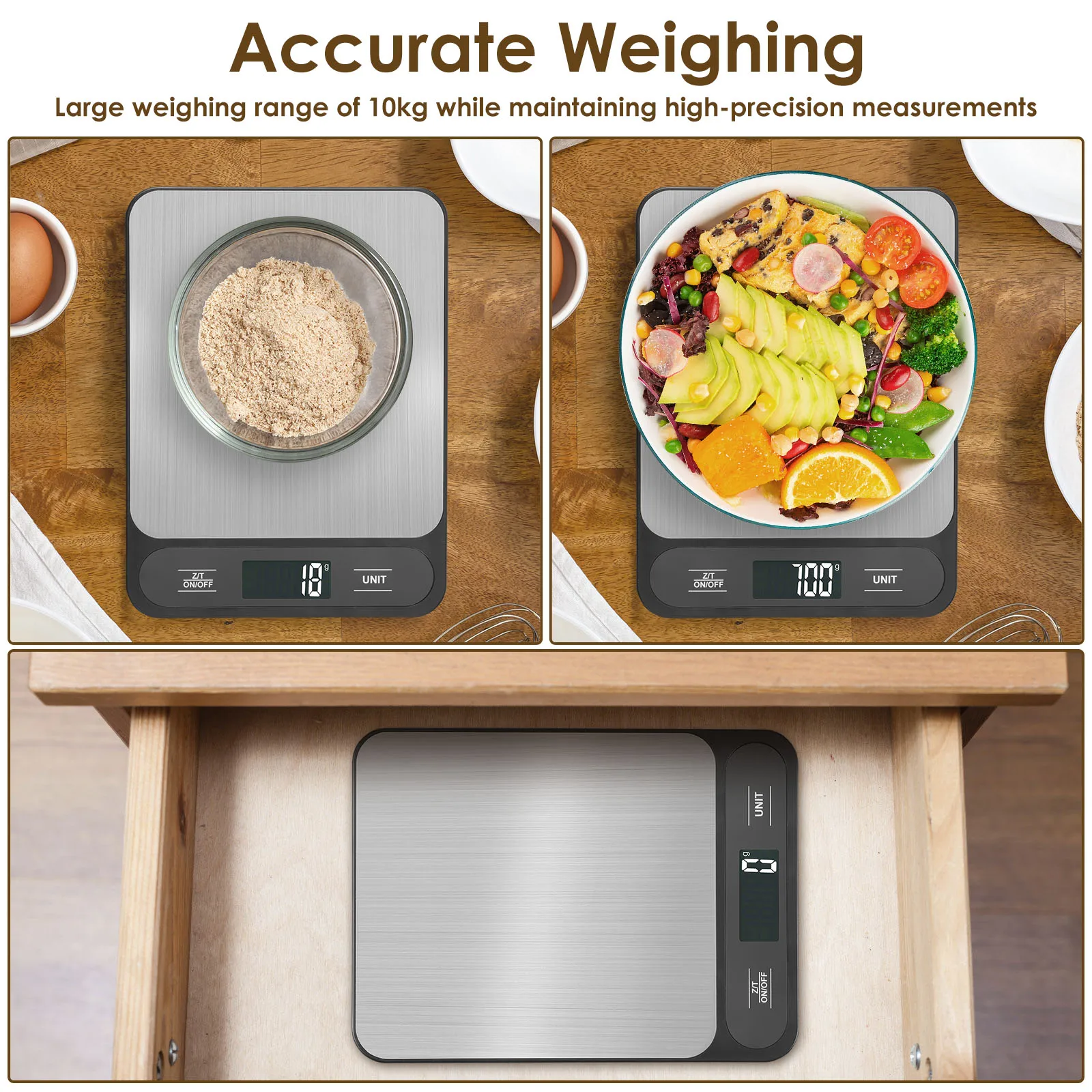 10kg Baking Scale Practical Food Weighing Scale with LCD Display and Stainless Steel Cover for Baking Cooking Counting