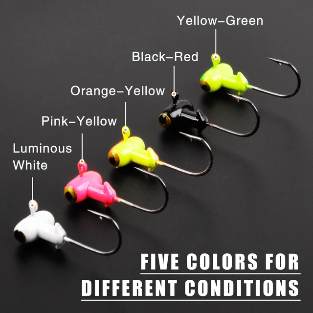 30pcs Jig Head Hooks Football Painted Head Jig Hook with Double Eye Glow  Crappie Bass Jig Head Hooks - AliExpress