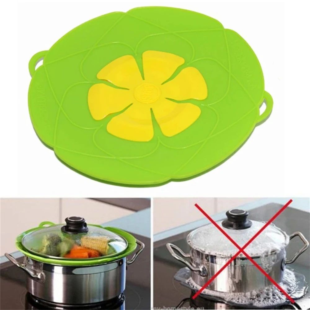 Silicone Pot Lid 1PC Multifunctional Spill Proof Pot Lid Silicone Flower Swivel With Anti Scald Grip Cooking Pot Lids Utensil Cooking Tools