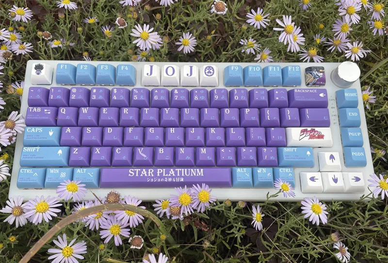 Chaves Conjunto Estrela Platina Keycaps Pbt Tintura Subbed Chaveiros Kca Perfil Anime Cartoon Keycap para a Aventura Bizarra de Jojo 140 - Imagem 2
