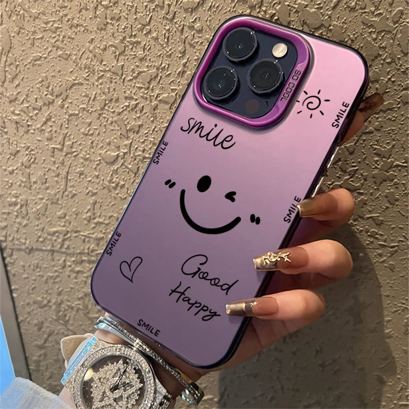 Smiling Face Electroplate Silver IMD Shockproof Back Cover