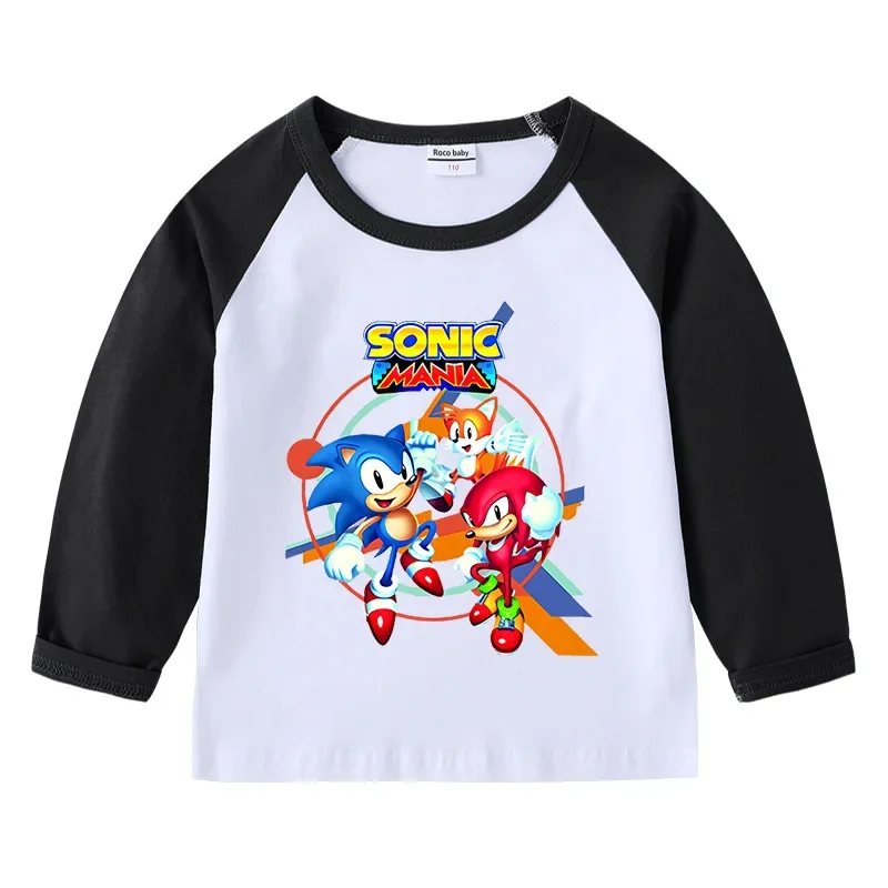 

2023 New Sonic Children's T-shirt Round Neck Cartoon Long-sleeved Top Bottoming Shirt Cotton T-shirt