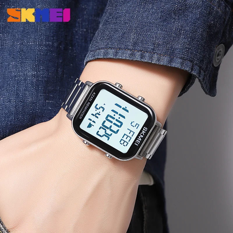 SKMEI For Prayer with Qibla Compass Adhan Alarm Hijri Islamic Wristwatches Clock Back Light Display Muslim Azan Digital Watches 4