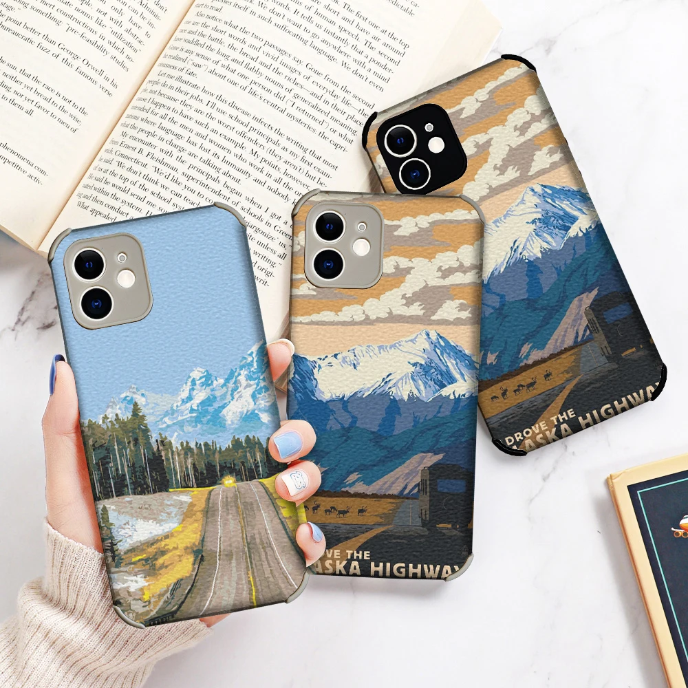 

Outdoor Beautiful Scenery Phone Case For Iphone 12 13 Pro Max Cover Fashion Luxury Lambskin Coque phone cases