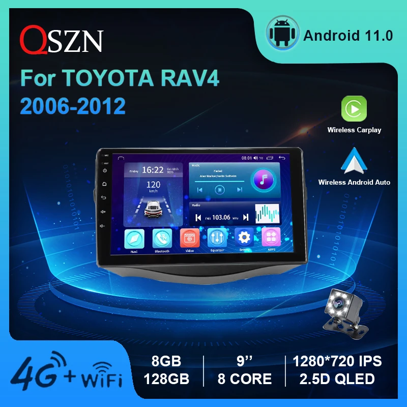 

Автомобильный радиоприемник 9 дюймов для Toyota Rav 4 2006-2012 Android 11 8 + 128G GPS DSP IPS экран Carplay + Автомобильный видео стерео Мультимедийный Плеер