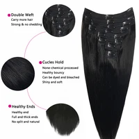 Extensions de cheveux brésiliens Remy à clips, cheveux lisses, couleur noire naturelle, 20 22 24 26 pouces, pour femmes 4