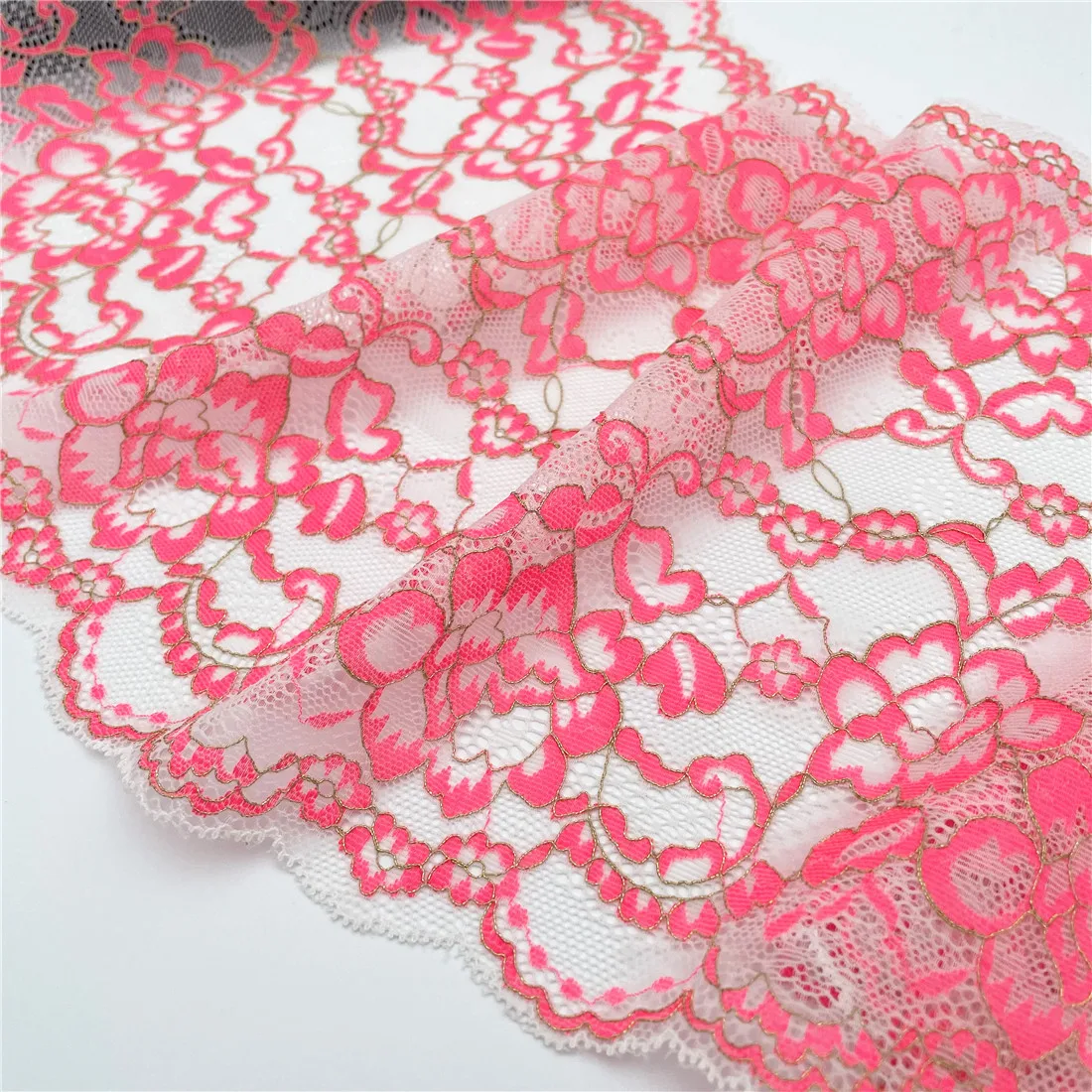 3y/lot Width 22.50cm Pink Gold Silver Elastic Stretch Lace Trims 3