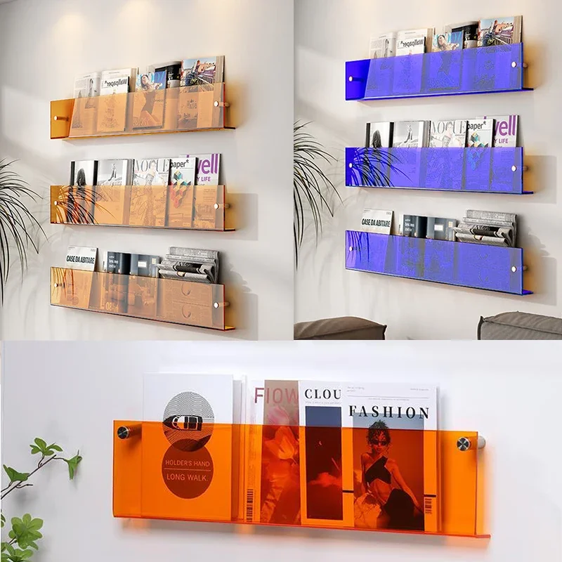 

Wall Colored Decoration Rack Stand Display Shelf Picture Book Creative Magazine Acrylic Bookshelf Hanging