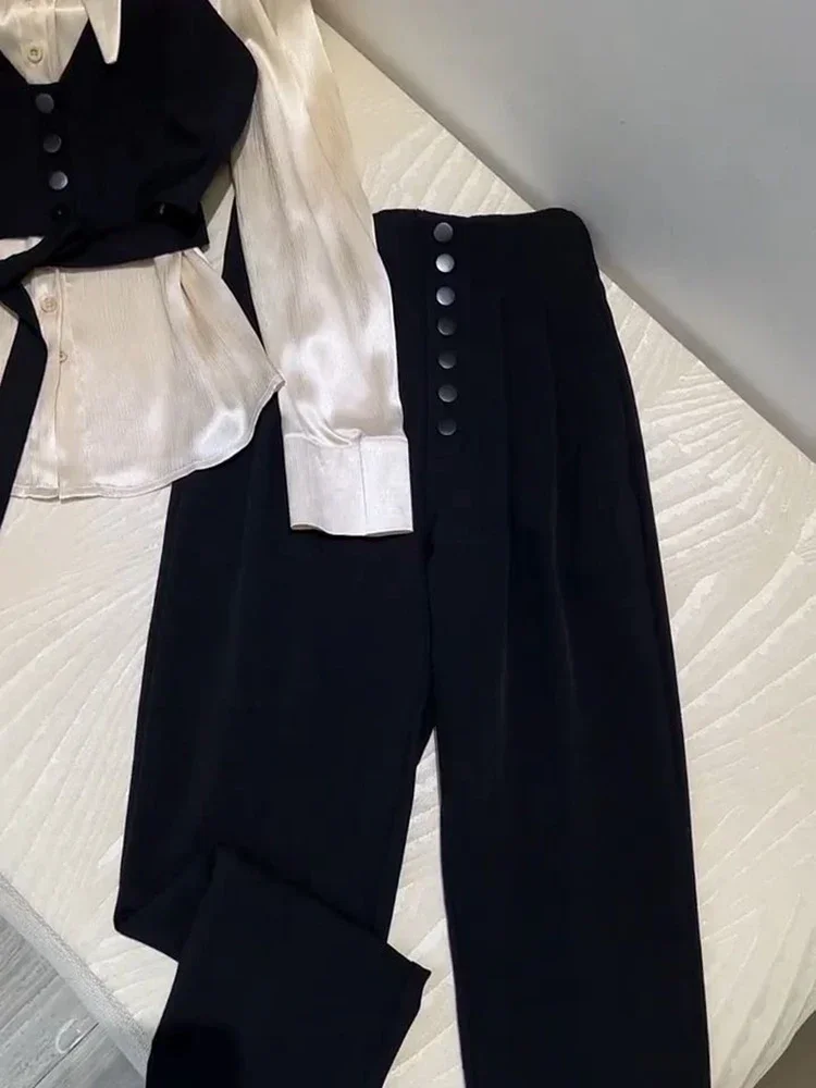 2024 Spring Women Elegant  Piece Sets Autumn Korean Fashion Shirts Female Tops High Waist Harem Pant Office Ladies Suits