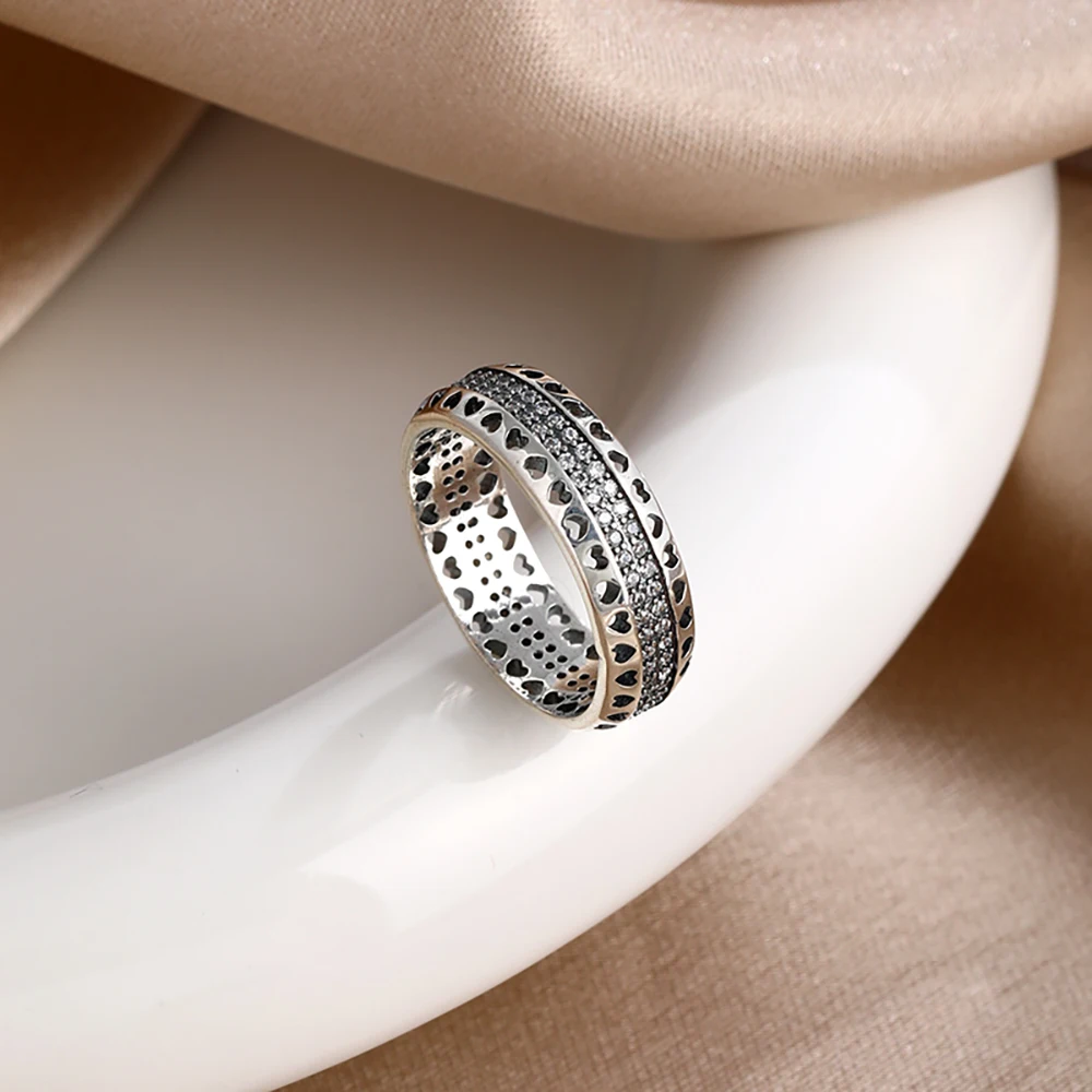925 Silver Ring For Women Full Zircon Inlaid Luxury Sparkling Jewelry Vintage Hollow/Geometric Design Wedding Party Fashion Gift - 5
