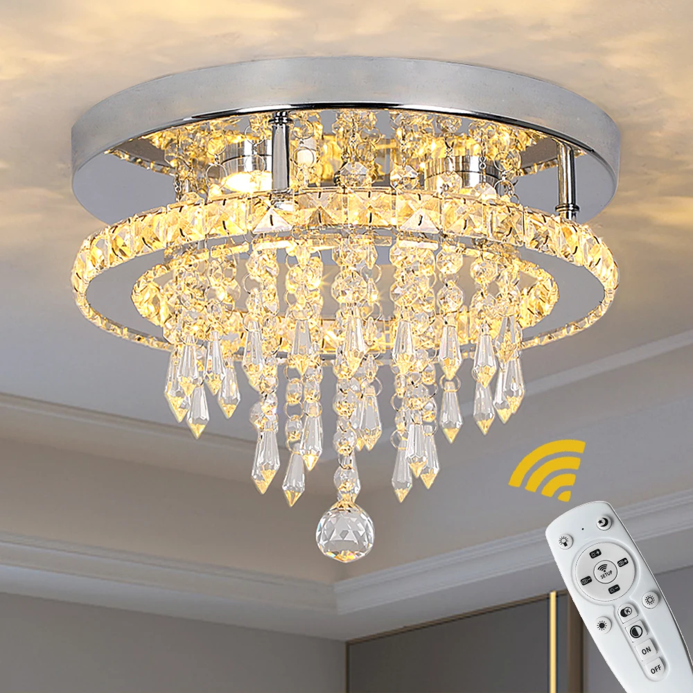 Crystal LED Ceiling Chandelier Lamps Home Appliances Remote