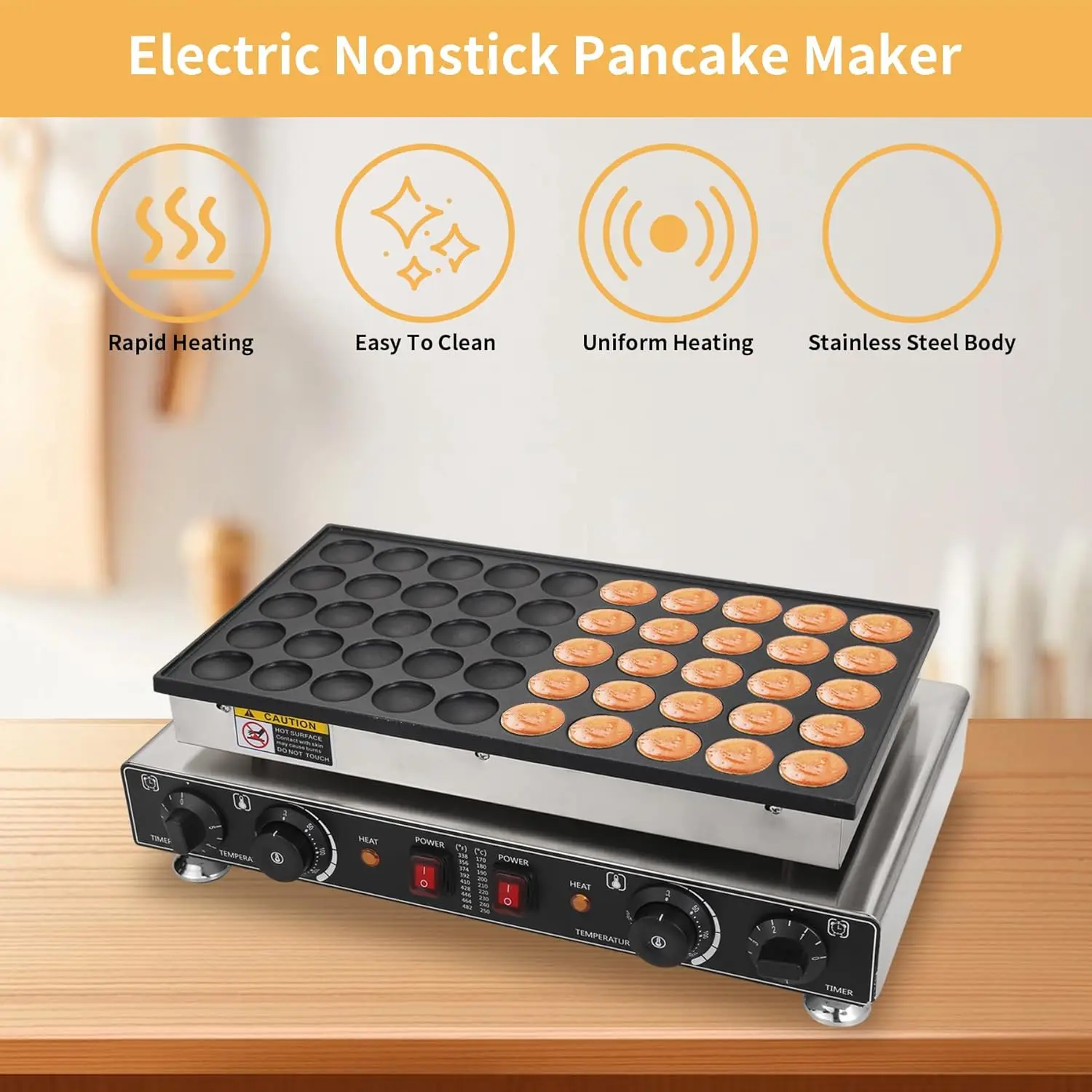 Dutch Pancake Baker, 50PCS Electric Nonstick Pancake Maker 1800W, 1.6" Commercial Muffin Maker Machine for Home Kitchen Restaura 6