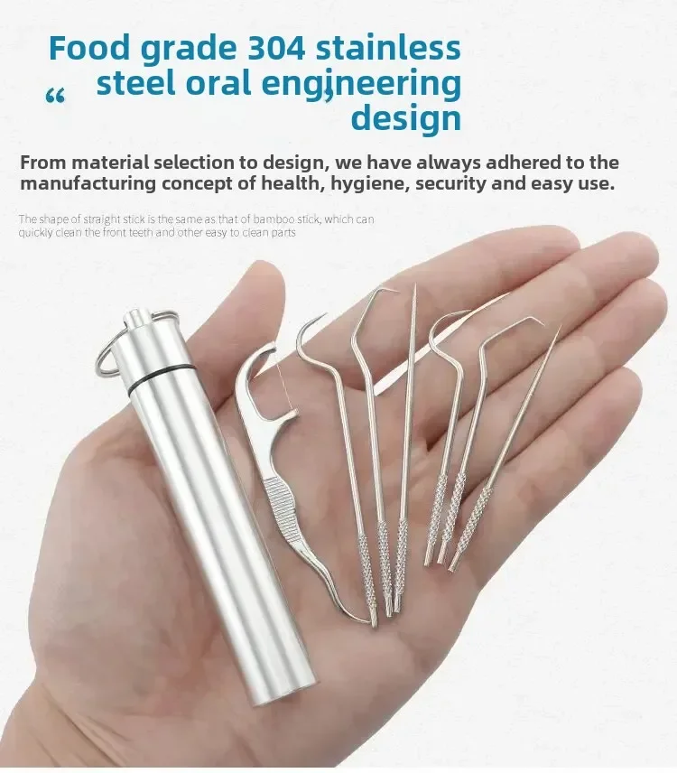 Portable Stainless Steel Toothpick And Floss Oral Cleaning Set_voghion.com