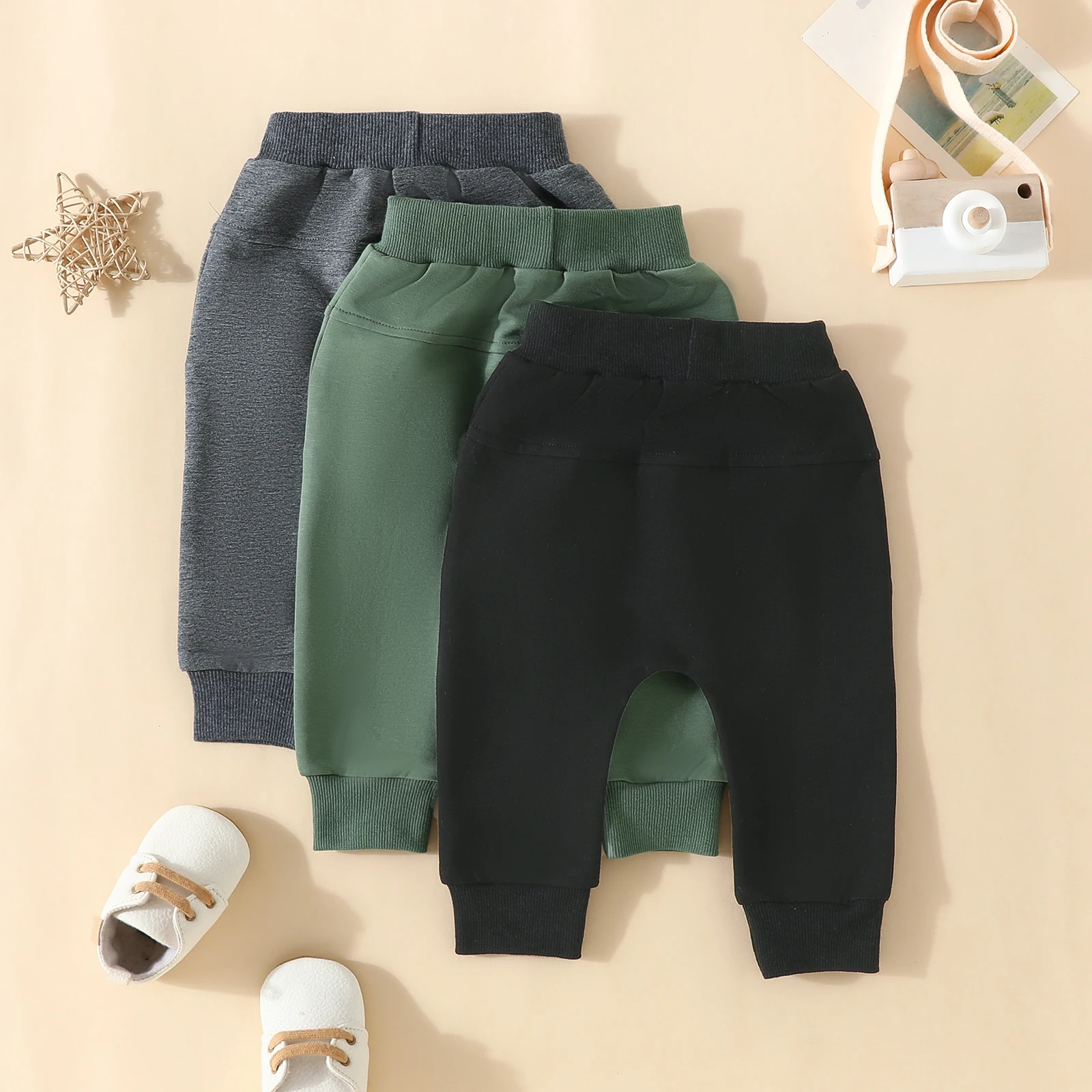Toddler Baby Boys Sweatpants Pack of 3 Solid Color Elastic Waist Bottom Pants Casual Baby Athletic Workout Sport Pants Shorts 4