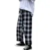 Autumn Men Pants Plaid Streetwear Wide Leg Elastic Waist Loose Sports Pants Trousers Checkered Wide Leg Pants for Travel 6
