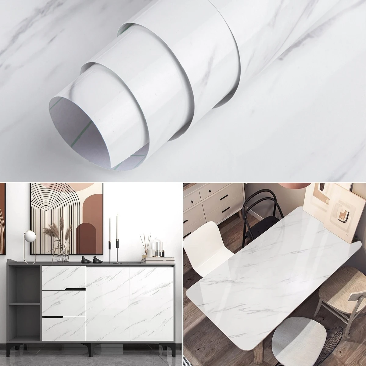 TOTIO White Marble Contact Paper for Countertops Self Adhesive