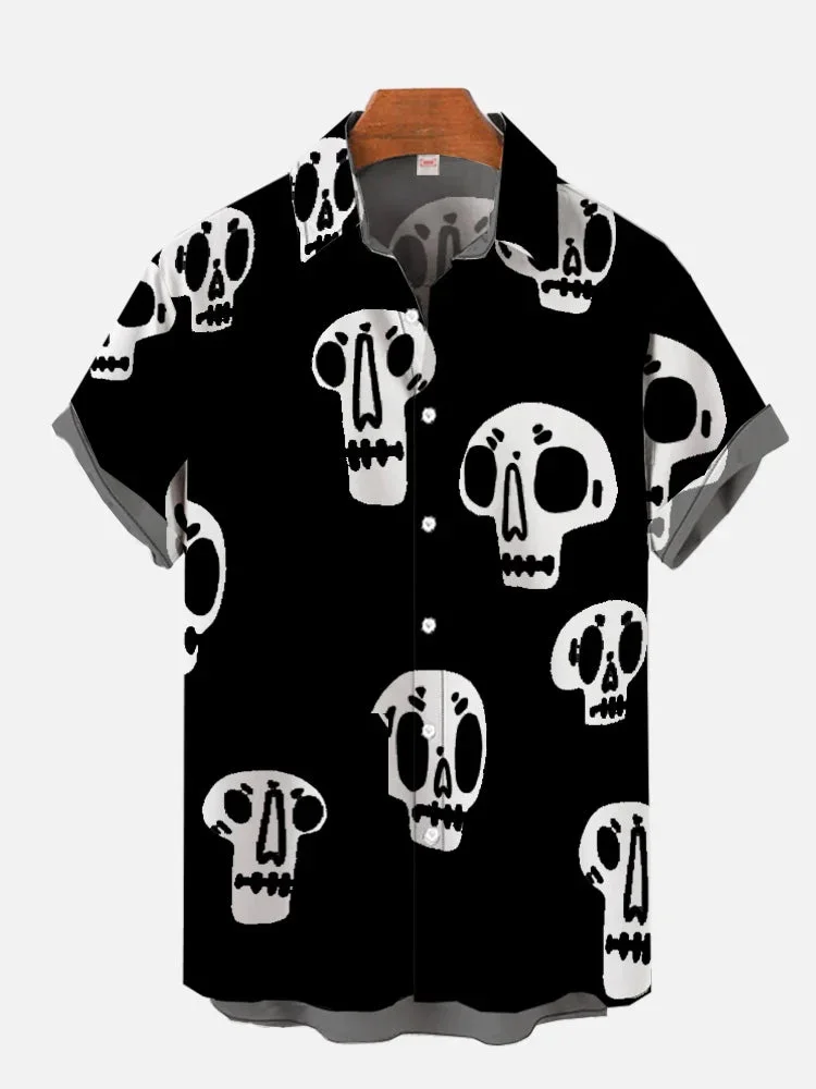 

Summer Hawaiian short-sleeved shirt funny skull full print hip-hop street Harajuku Korean style fashion retro oversized shirt