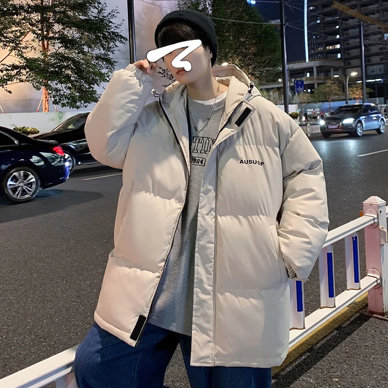

New Winter Korean Style Men Cotton-padded Coat Thick Hooded Jacket Male Couple's High-necked Overcoat Men's Clothing S-4XL LM03