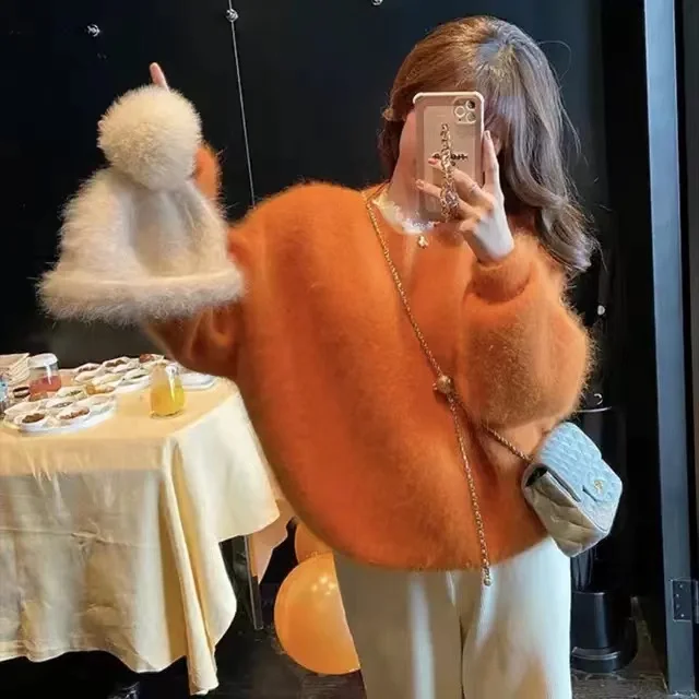 

2024 Autumn And Winter New Women's Sweater Mink Cashmere Knitted Head Base Coat Free Shipping C878