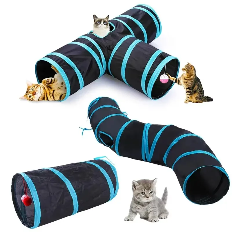 Cat Tunnel Toy 3-Way Foldable Pet Playhouse Crinkle Paper Bell Durable Oxford Cloth Animal Tunnel Kittens/Rabbits/Guinea Pigs small pet tunnel