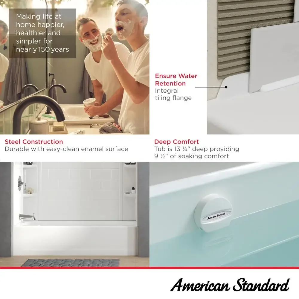 Princeton PRO Above Floor Alcove Bathtub 60 x 30-Inch Drain White Slip-Resistant Surface Easy Installation ADA Compliant 4