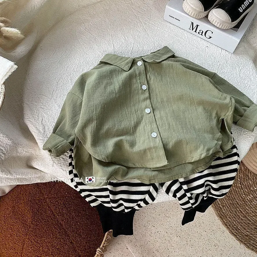 Children Clothing Sring Autumn Korean Style Cotton Boys and Girls Loose Fitting Wide Lapel Children Casual Simple Shirt