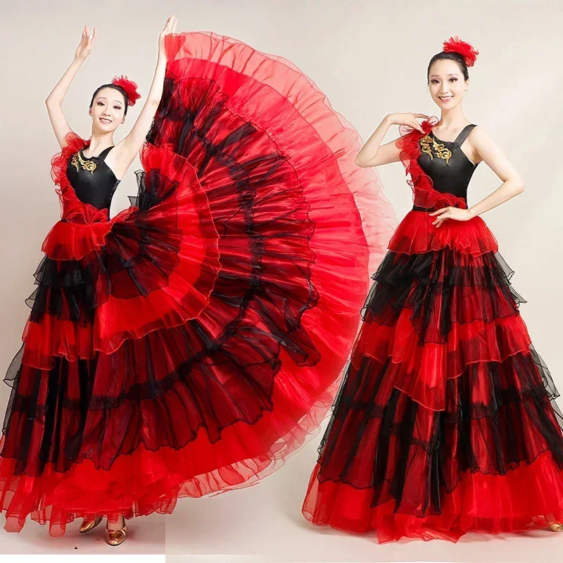 

Fashion Plus Size Spanish Flamenco Dress Female Belly Dance Dress Gorgeous Stage Performance Team Wear Gypsy Costume
