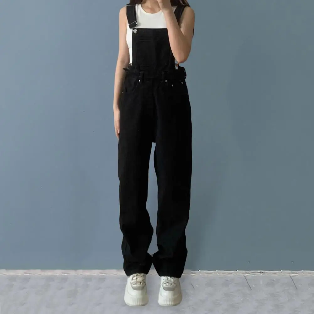 

Women Jumpsuit Vintage Sleeveless Wide Leg Jumpsuit with Pockets Women's High Waist Preppy Style Overalls for Streetwear Fashion