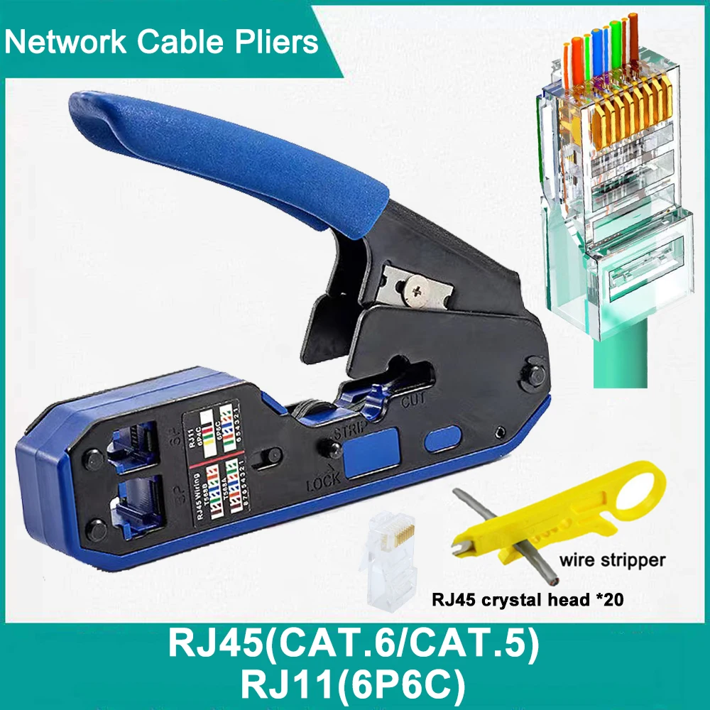 

Обжимные Щипцы для сетевого кабеля RJ45, инструмент для зачистки и резки, подходит для кабеля RJ45 Cat6 Cat5