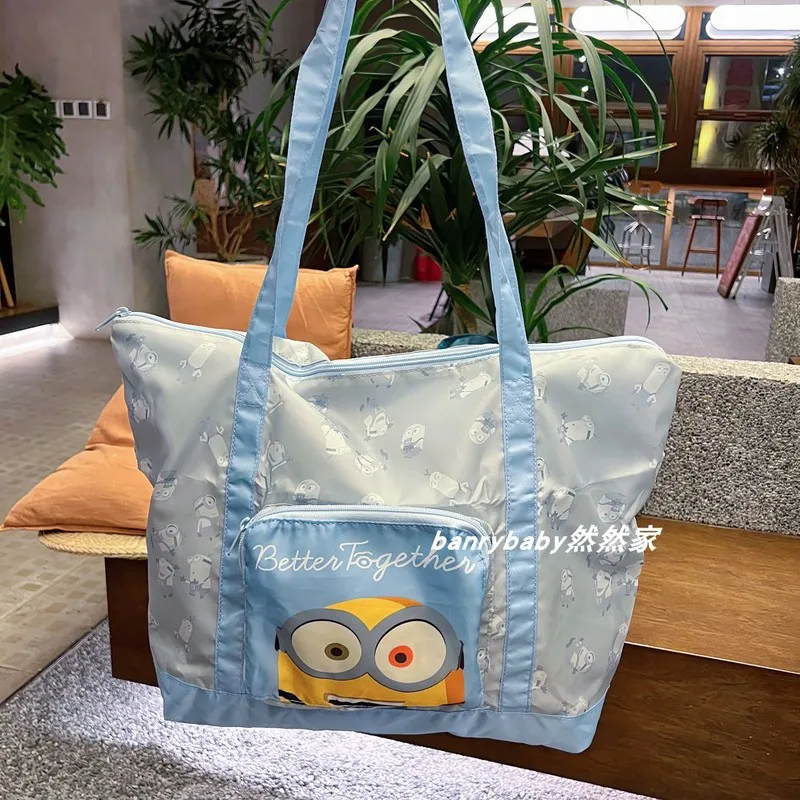Anime Snoopy Minions Stationery Storage Bag Large Capacity Collapsible Camping Shoulder Shopping Bag Light Clothing Packaging