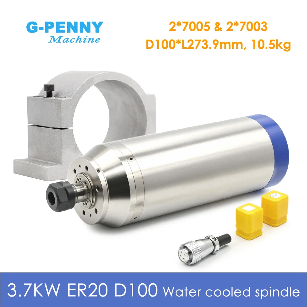 G-Penny 3,7 kW 100 mm wassergekühlter CNC-Spindelmotor, wasserdicht, Kugelgewindetrieb, 4 Lager, 380 V, 100 mm Halterung für Holz- und Steinbearbeitung