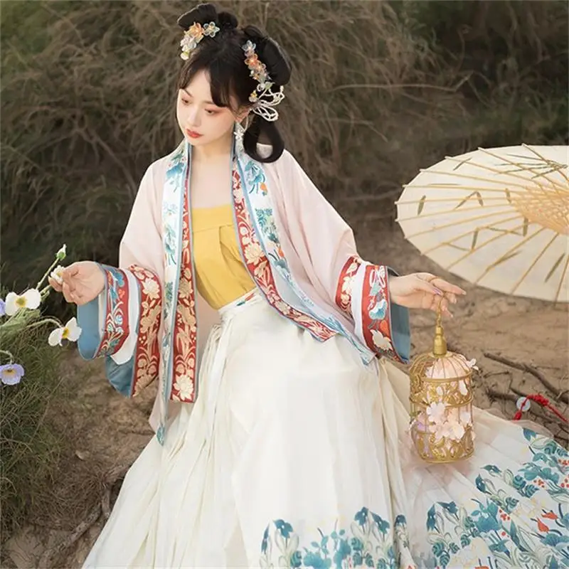 

Song-made Long-sleeved Blouse, Half-sleeved Pleated Skirt, Hanfu Women's Ancient Costume, Super Fairy and Thin Spring Style