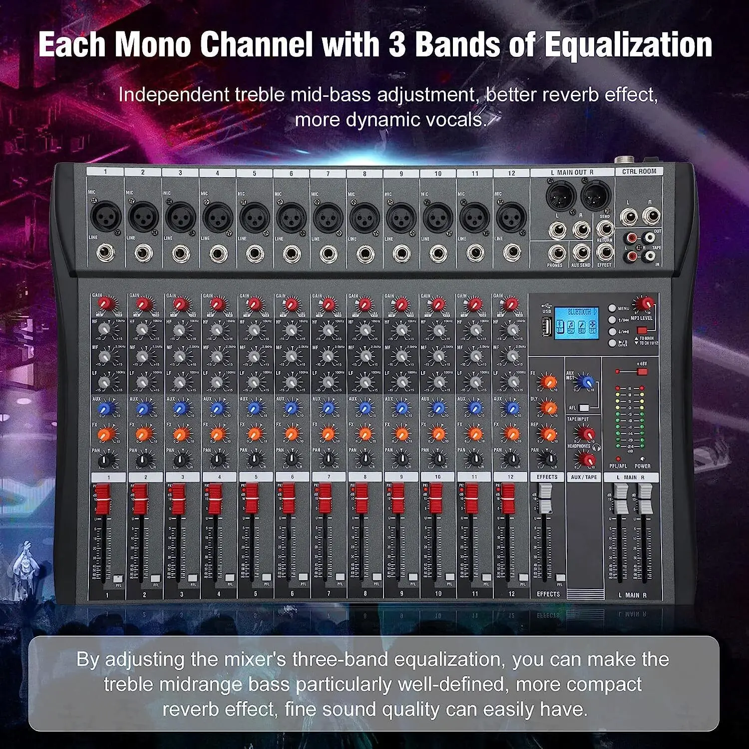 12 Channel DJ Studio Audio Professional Audio Mixer Console Sound Live Studio Sound Mixing Console Machine w/ USB