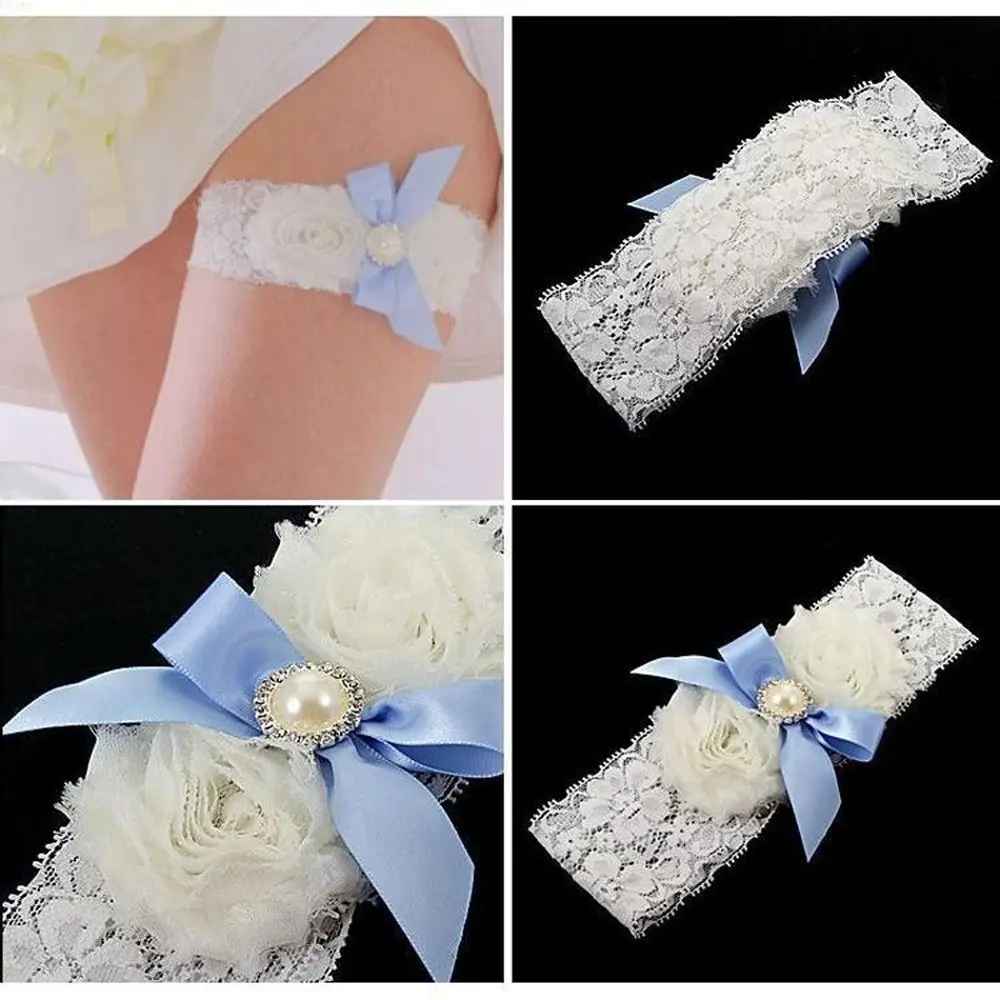 

Fashion Charming Wedding Flower Girl Party Garter Lace White Pearl Bowknot