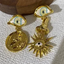  Personalized Eye Stud Earring Devil's Eye Tassel Metal for Women Jewelry Vintage European And American Heavy Industry 