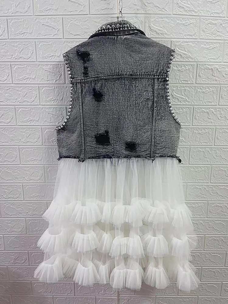 mesh fringe long vest